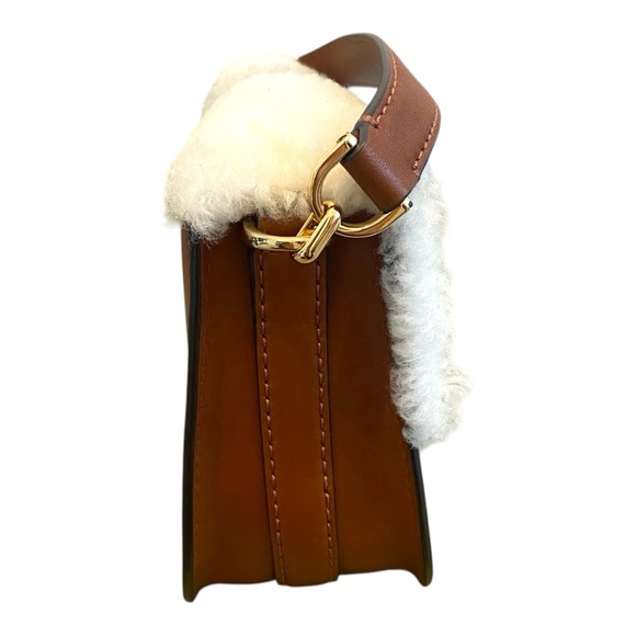 Lauren Ralph Lauren Shearling Small Addie Crossbody Handbag Cognac Sherpa - Picture 3 of 7